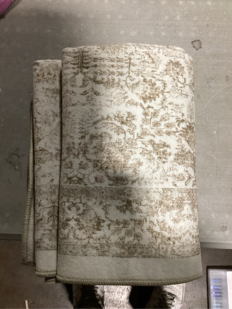 Condition photo showing Good Condition for rugxara 5x7 washable area rug for living room, vintage neutral large boho rugs for office, dining room, kids room, farmhouse, durable low pile non slip carpet for high traffic areas, light, cream cream 5' x 7' (rectangular)