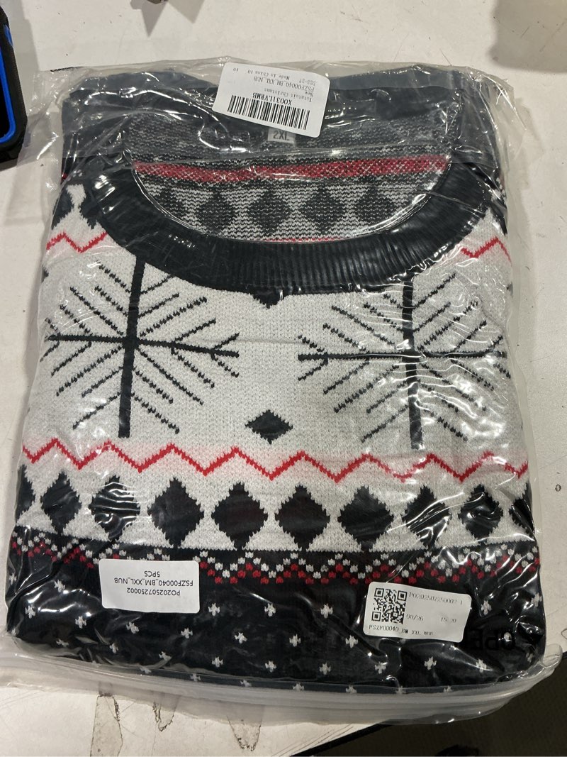 Condition photo showing New/Like New for Totatuit Family Matching Christmas Sweater Round Neck Reindeer Snowflakes Ugly Knitted Sweater Pullover for Men Women Men XX-Large Black-men