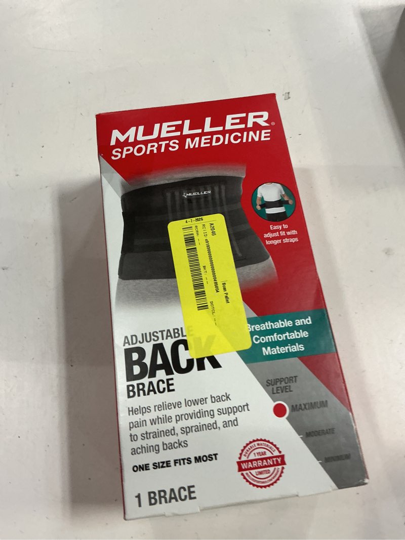 Condition photo showing New/Like New for mueller sport care adjustable back brace, maximum support one size, 1.0 ea