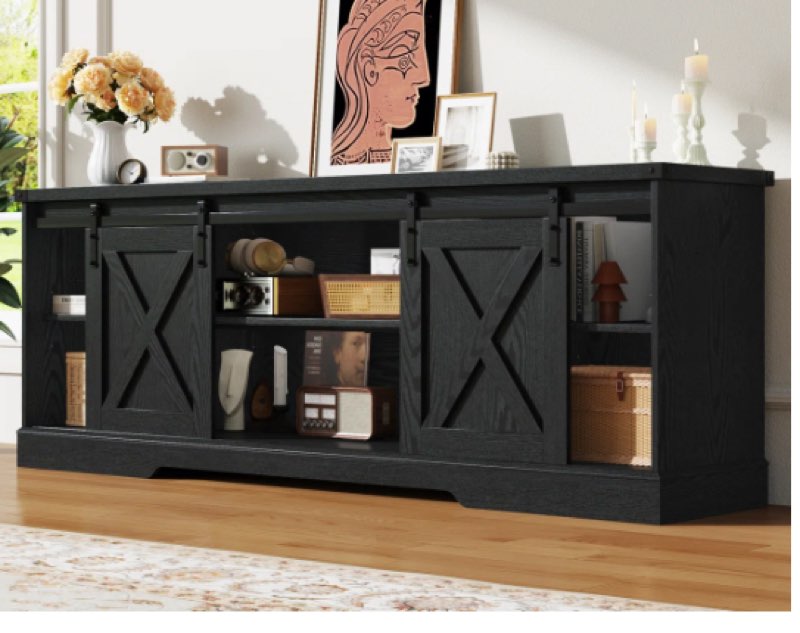 Farmhouse Tv Stand For Tvs Up To 75 Inch With Sliding Barn Doors