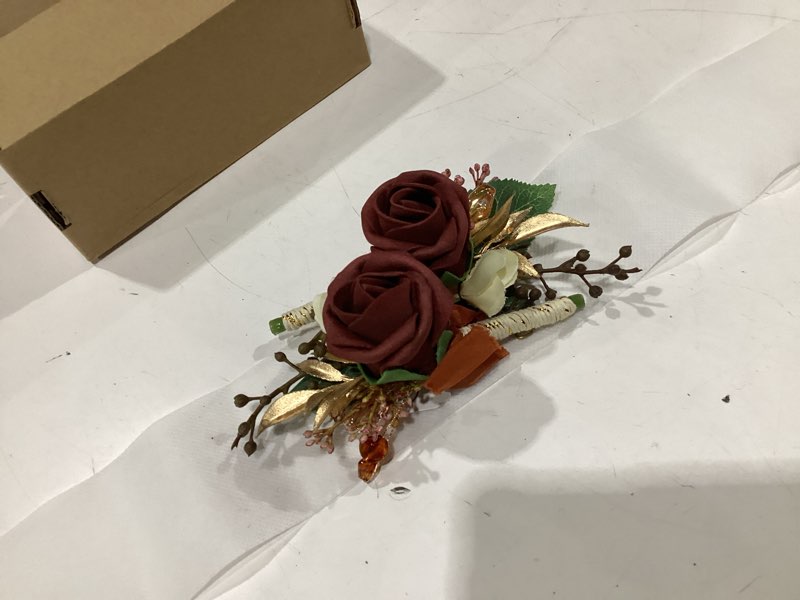Condition photo showing New/Like New for ling's moment boutonniere for men, 2pcs groom groomsmen guest boutonniere, artificial flowers for wedding/prom/homecoming, etc.fall orange terracotta or-fall orange & terracotta