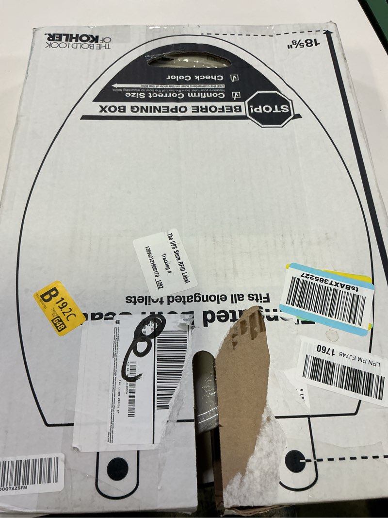 Condition photo showing New/Like New for KOHLER 20110-0 Brevia, Slow Close Toilet Seat, Elongated Toilet Seat, Grip-Tight Bumpers Quick-Attach Hardware, White White Elongated Quiet-Close