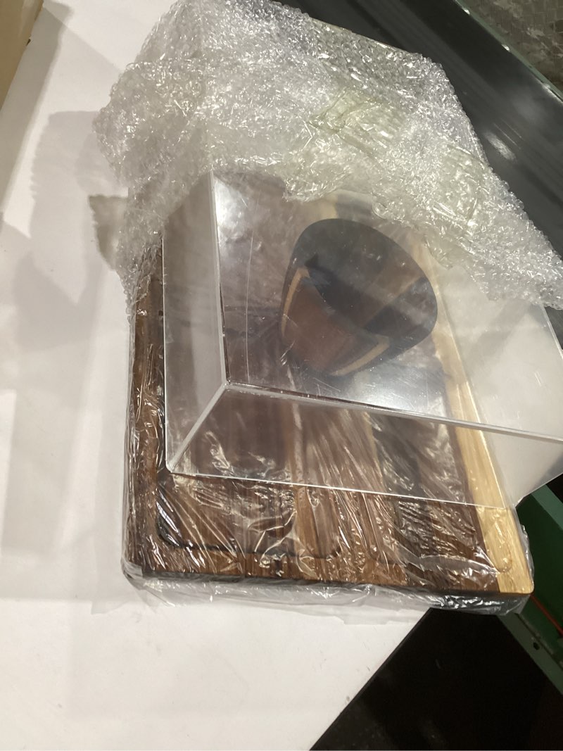 Condition photo showing New/Like New for acacia wood cake stand with lid - rectangular cake holder, 2-in-1 dessert table display set & charcuterie board for cheese, chips, fruit platter, large acrylic cake dome cover, no glass