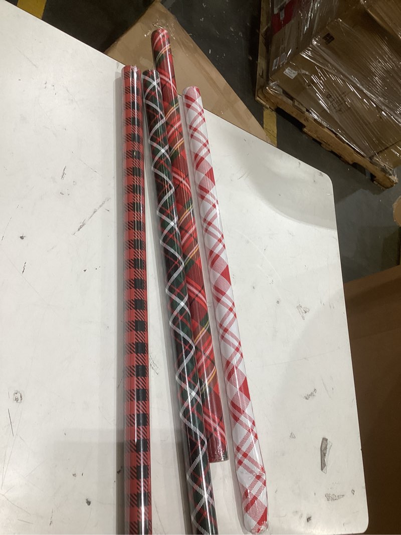 Condition photo showing Good Condition for biobrown christmas wrapping paper rolls - red/green/black/white tartan plaid design for party, holiday - 30" x 10' per roll (4 rolls: 100 sq. ft. ttl.) plaid 30 inches x 10 feet - 4 rolls