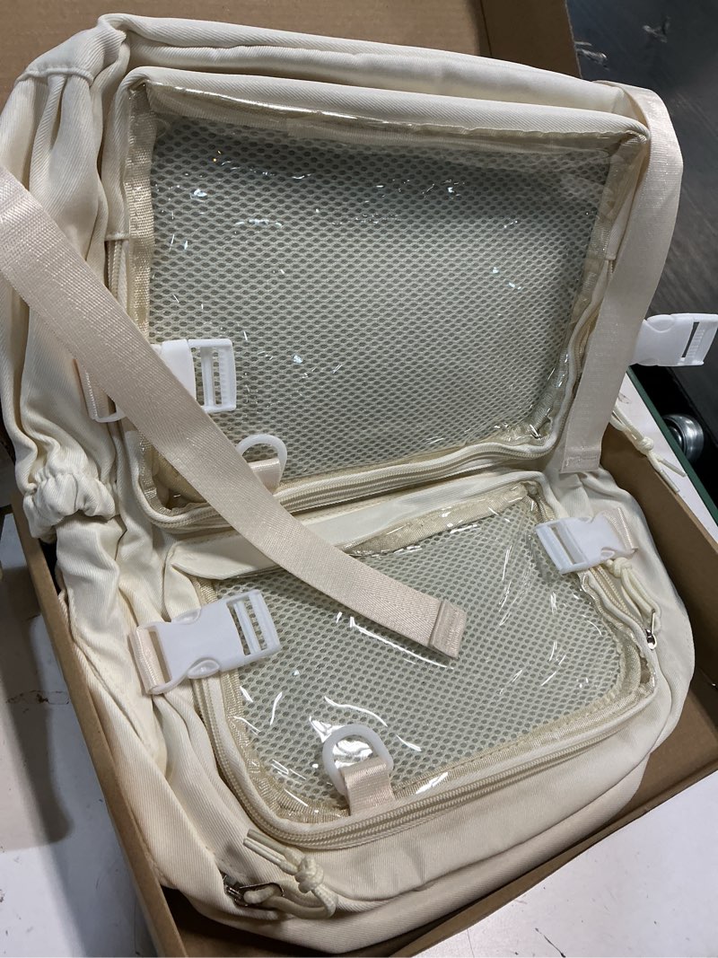 Condition photo showing New/Like New for jarkjard ita bag clear pin display backpack with insert for teen girls cute kawaii aesthetic backpacks for school transparent bookbag travel(white)