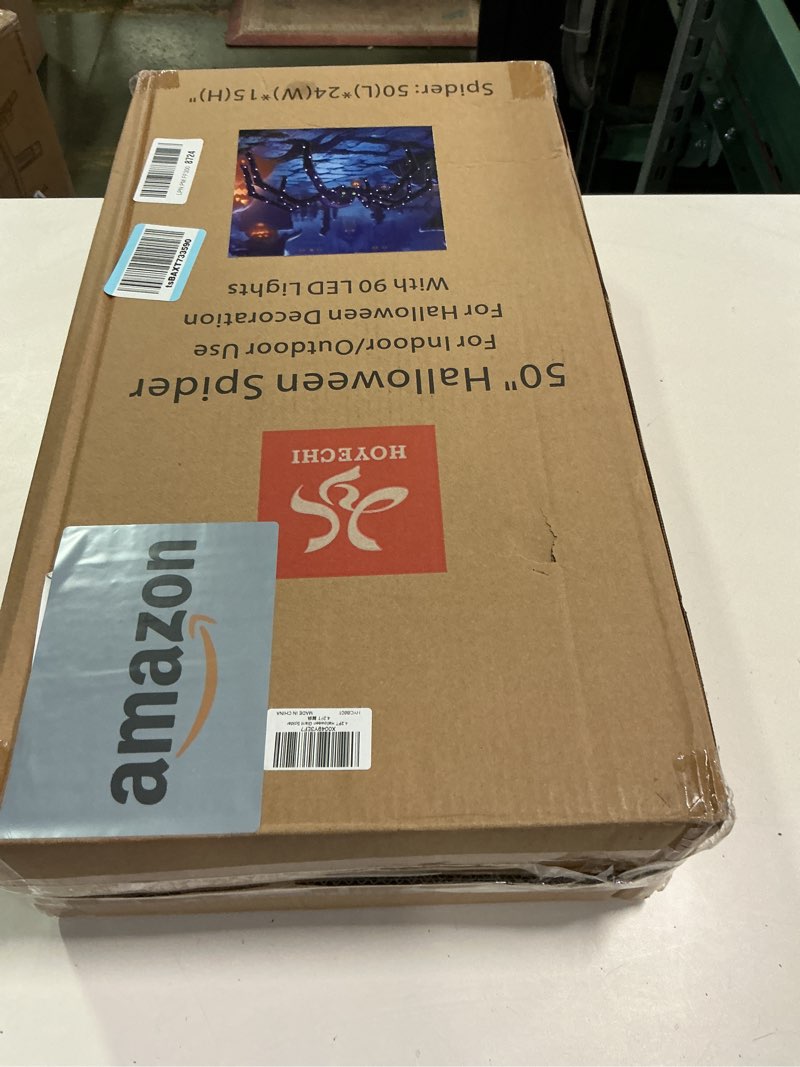 Condition photo showing Good Condition for Halloween Decorations Outside Giant Spider - HOYECHI Outdoor Halloween Decor Lighted Spider 4.2FT, Light Up Spider with 90 LED Lights, Ground Stakes, for Front Yard Porch Gardens Lawns Party 4.2 ft Giant Spider