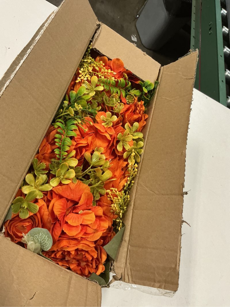 Condition photo showing Good Condition for DILATATA Flower Arrangement with Wooden Vase 14" Artificial Flowers in Pot - Fake Flowers Roses Peonies Hydrangeas in Wooden Vase Potted Flower Centerpieces for Table Decor Living Room - Burnt Orange 14"l Burnt Orange