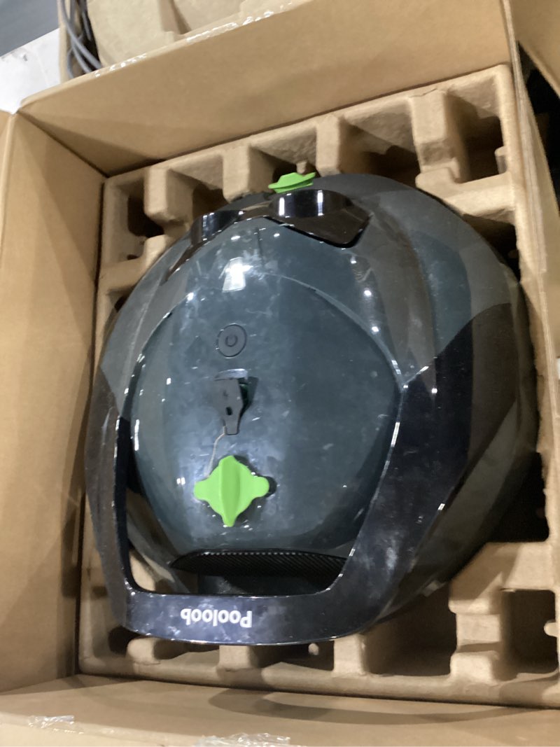 Condition photo showing As Is for pooloob robotic pool vacuum cleaner with triple-layer filtration & floating buoy, for regular daily maintenance, flat floor cleaning for above/in-ground pools,not for initial or deep cleaning or swamp