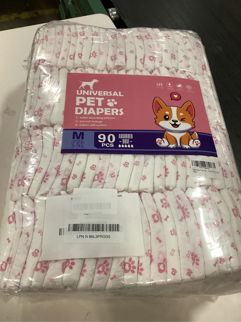 Condition photo showing New/Like New for disposable dog diapers female 90 count puppy diapers female (waist 11-18 in m) super absorbent small doggie diapers for heat excitable urination or incontinence - pink 90count medium 90.0