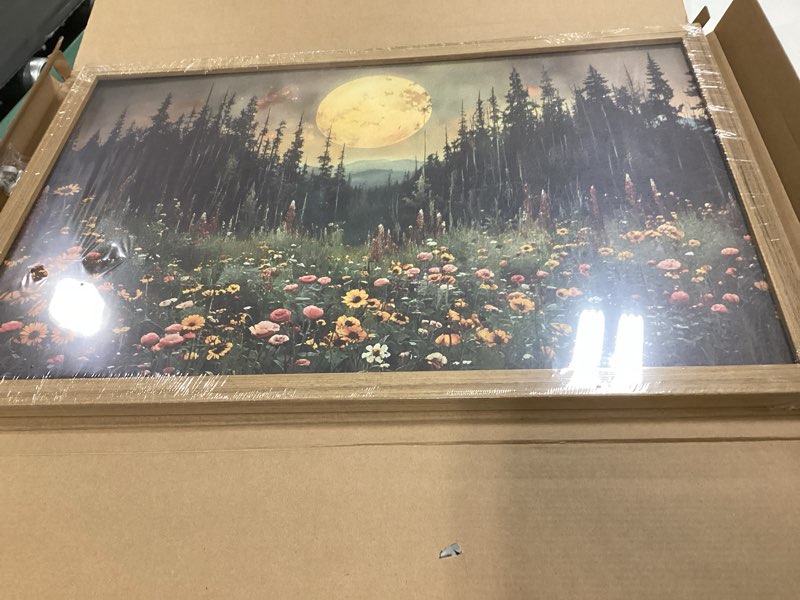 Condition photo showing Good Condition for vintage nature forest wall art dark moon landscape painting wall decor woodland picture artwork 3d textured hand drawn sandstone for farmhouse bedroom living room 16x24 inch wood framed 24"l x 16"w dark
