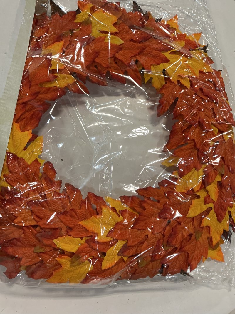 Condition photo showing New/Like New for artificial fall wreath maple leaf wreath with for front door indoor outdoor farmhouse home wall window festival wedding deco