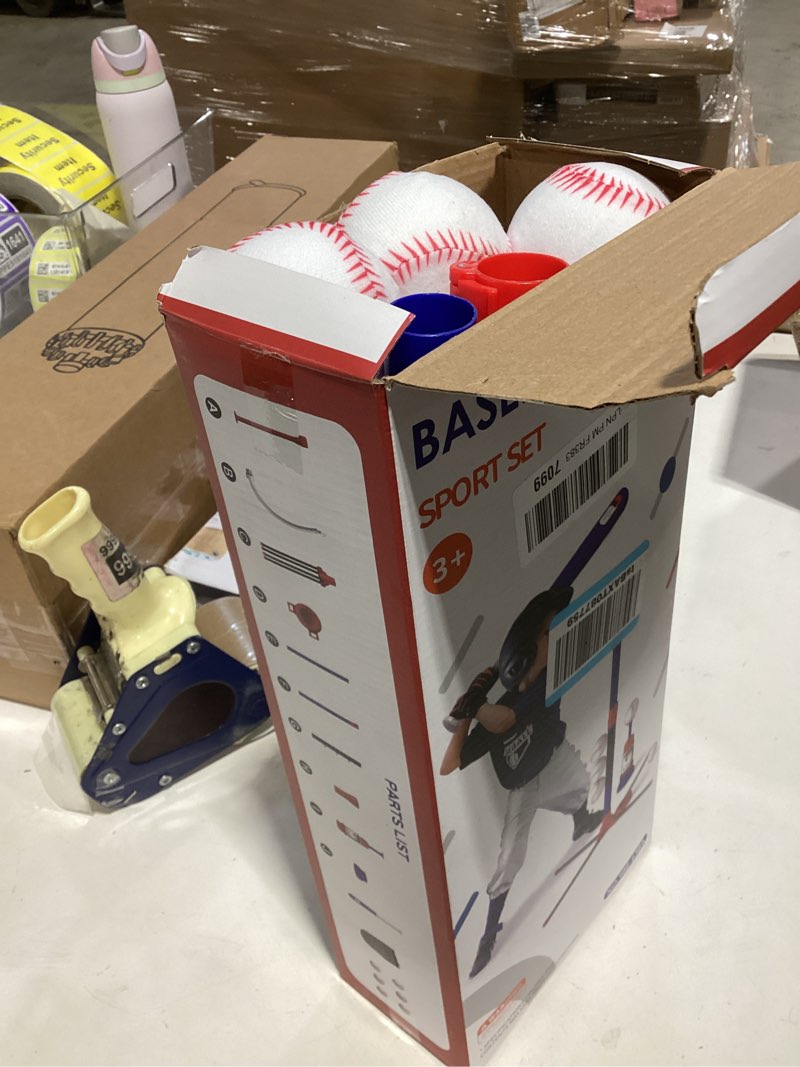 Condition photo showing New/Like New for hyes 3-in-1 baseball set for kids 3-5 - tee ball stand, hanging tee, ball launcher and 6 softballs - adjustable height, indoor/outdoor sport gifts for boys girls, blue 3in1-blue