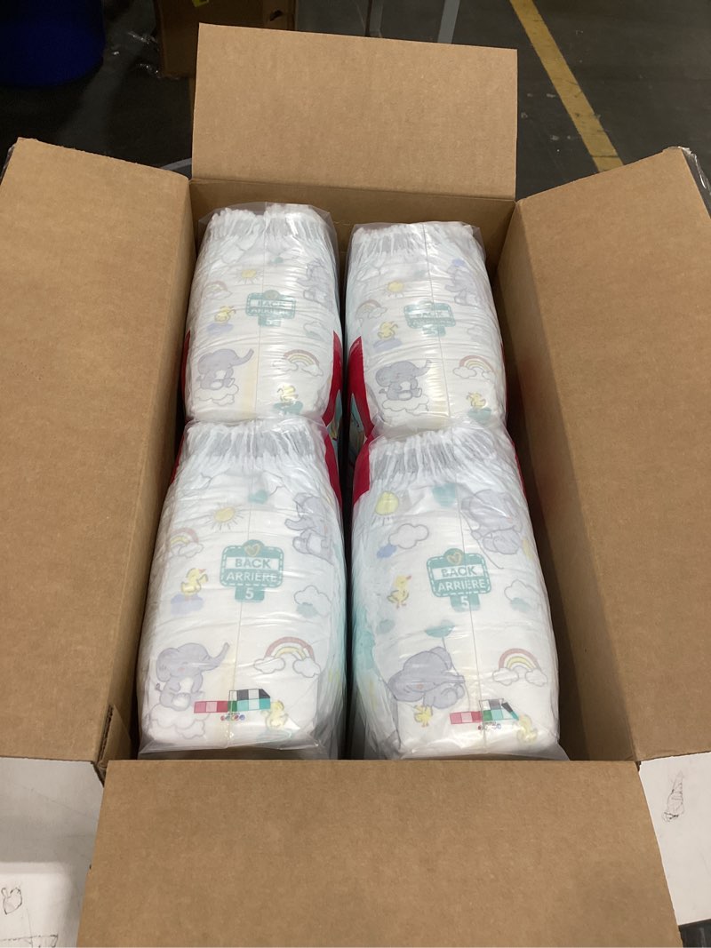 Condition photo showing New/Like New for pampers diapers - swaddlers 360° - size 5, up to 100% leakproof comfy dry fit, ez off tabs designed for easy changes, pull on diaper