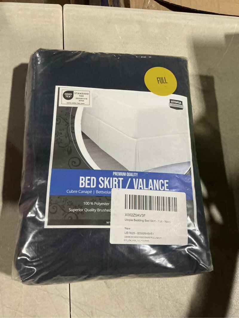 Condition photo showing New/Like New for utopia bedding full bed skirt - soft quadruple pleated ruffle - easy fit with 16 inch tailored drop - hotel quality, shrinkage and fade resistant (full, navy) full navy