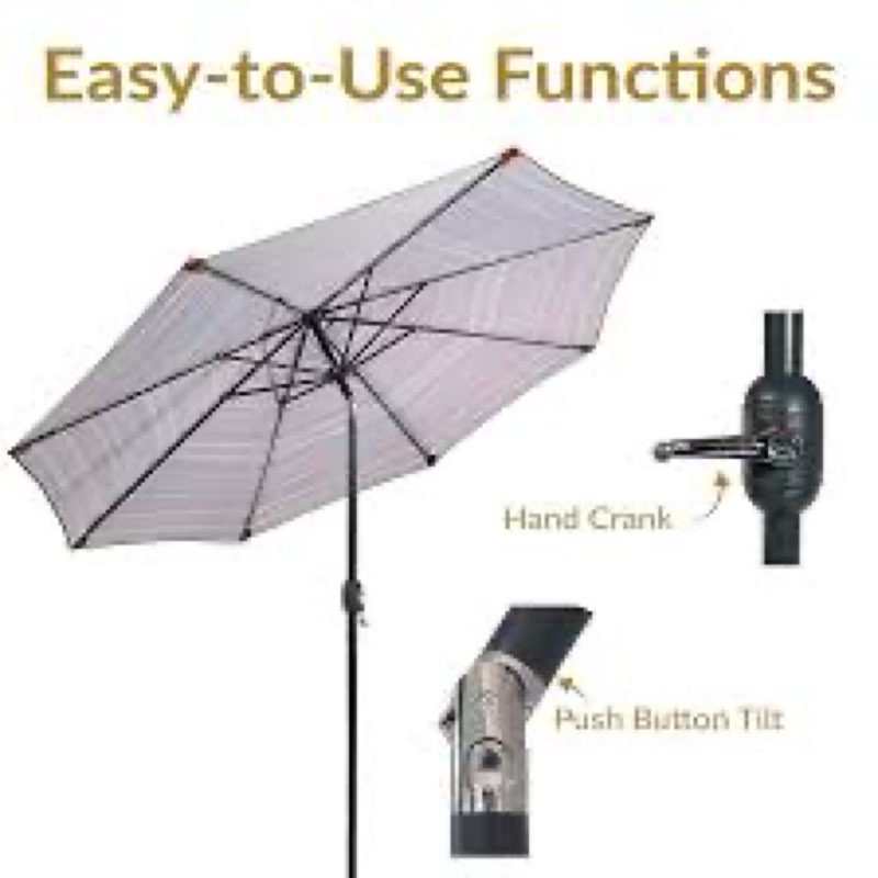 Sunnydaze Outdoor Patio Umbrella - Polyester Table Market Umbrella with Push-Button Tilt and Crank -
