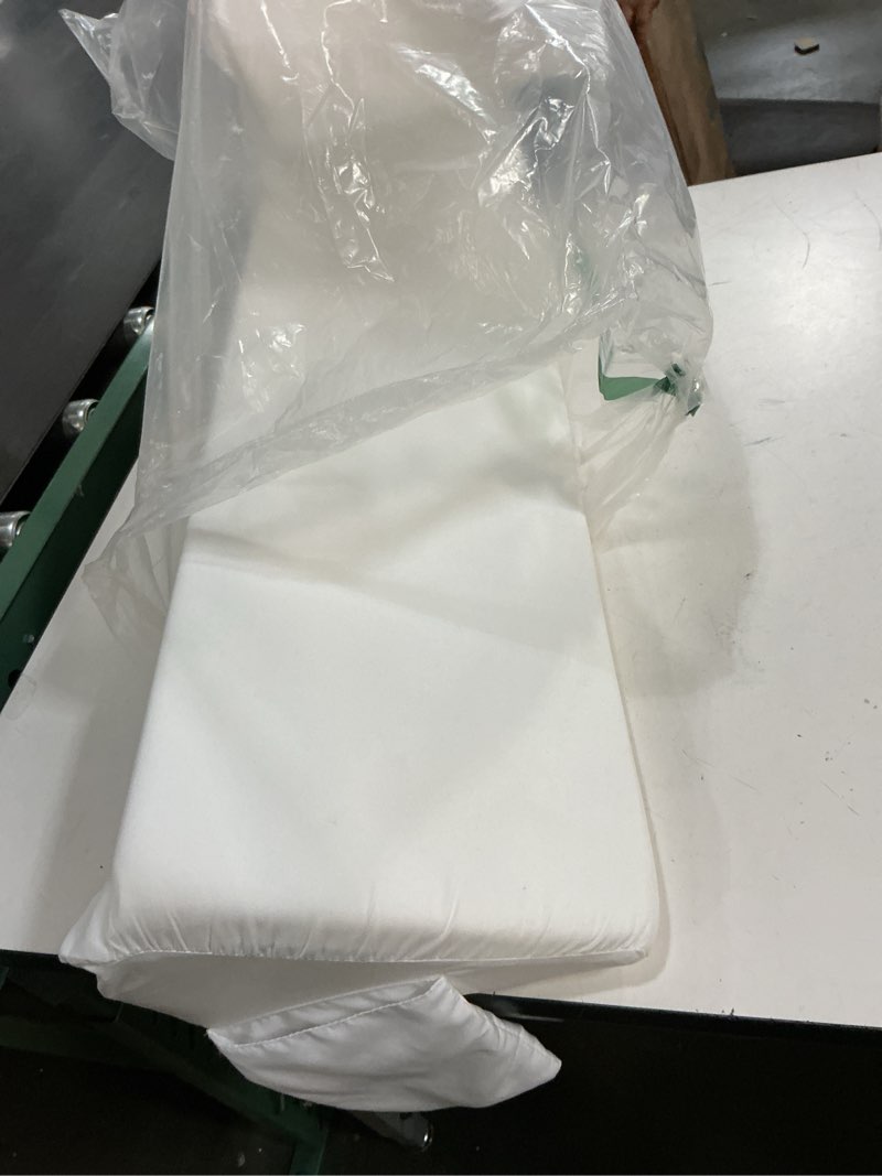 Condition photo showing As Is for vekkia full bed wedge pillow gap filler/headboard pillow/mattress wedge fill gap (0-6") between headboard and mattress (white 54"x10"x6") white full(10 in x 6 in x 54 in--big)