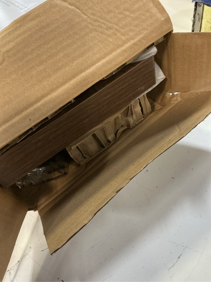 Condition photo showing As Is for allen + roth 25-in l x 9-in d x 3.7-in h dark oak rectangular floating shelf