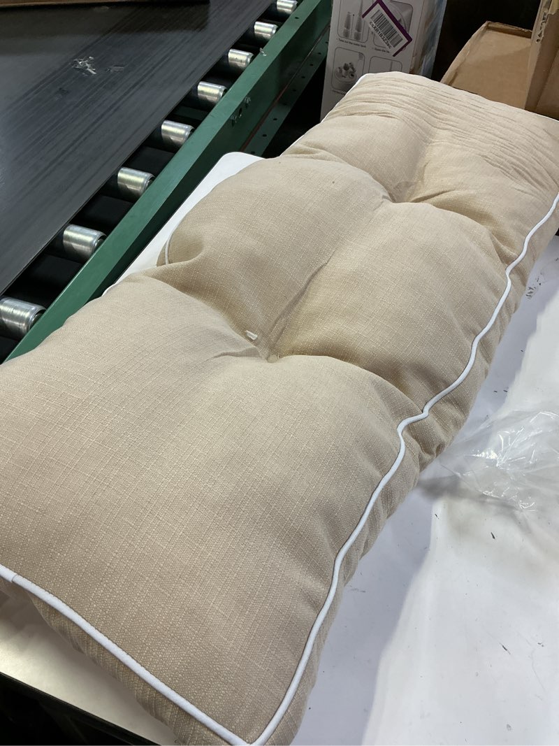 Condition photo showing Good Condition for Favoyard Outdoor Bench Cushion 36 x 14 Inch Water-Resistant & 3-Year Fade Resistant Patio Furniture Cushions Tufted Garden Seat Pads for Indoor/Outdoor Porch Sofa Settee Couch with Ties, Beige