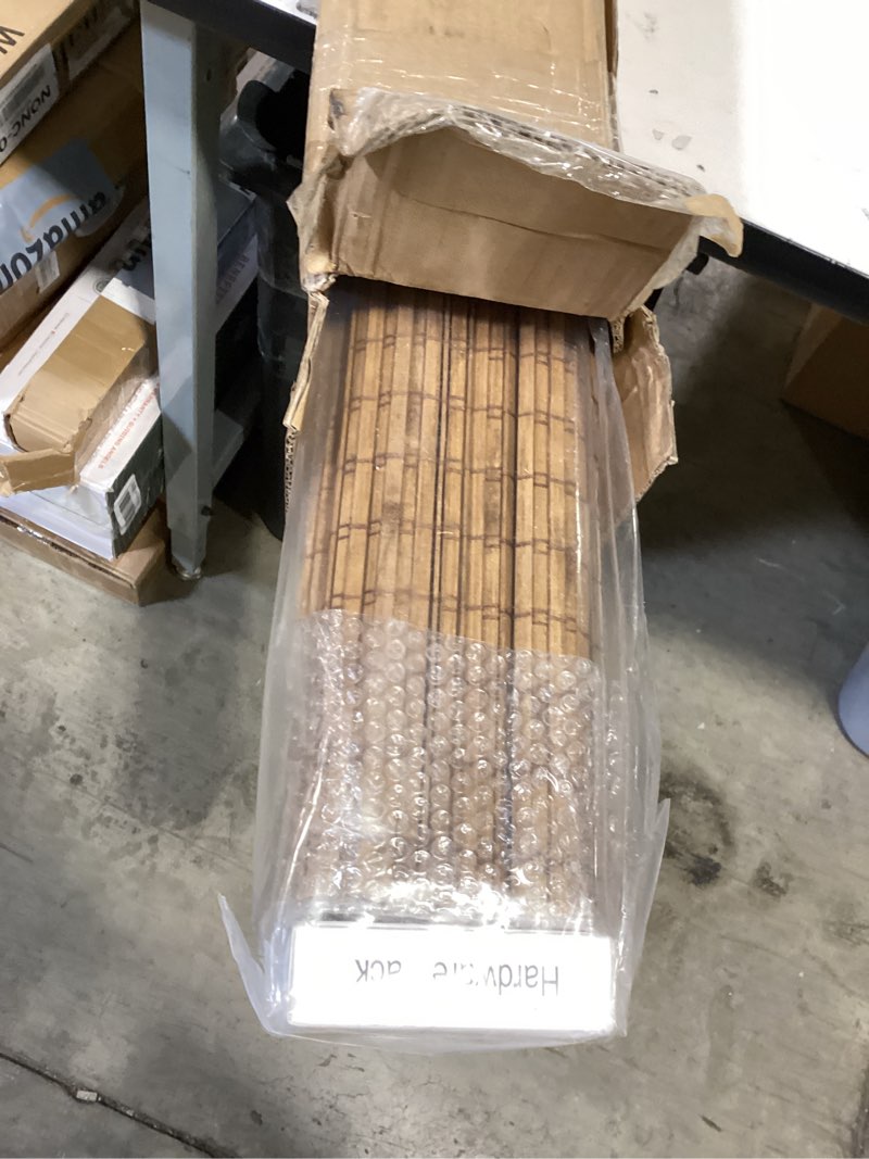 Condition photo showing New/Like New for lazblinds cordless bamboo roman shades, privacy blinds for interior windows, room darkening roll up bamboo blinds for home & patio, 46.5" w x 48" h, highfield teak pricacy - highfield teak 46 1/2" w x 48" h