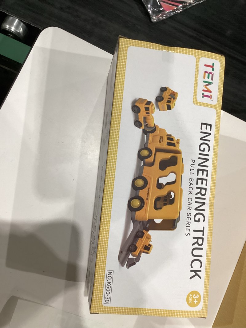 Condition photo showing New/Like New for TEMI Construction Truck Boy Toys for 3-5 Year Old Toddlers - Toys for 3 4 5 6 7 Years Old Engineering Transport Vehicle Carrier Truck, Kids Excavator Crane Gifts Toys for Boys and Girls Aged 4-6 5 in 1 Construction Truck