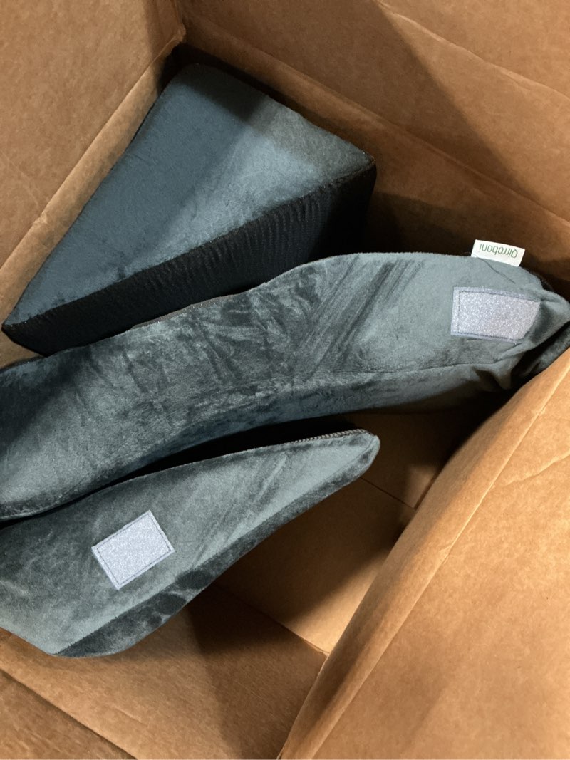 Condition photo showing Good Condition for Qirroboni 3PCS Orthopedic Bed Wedge Pillow Set, Adjustable Pillows for Neck Back and Leg Pain Relief Comfortable & Post Surgery Foam- Heartburn Anti Snoring Acid Reflux & GERD Sleeping Charcoal Grey