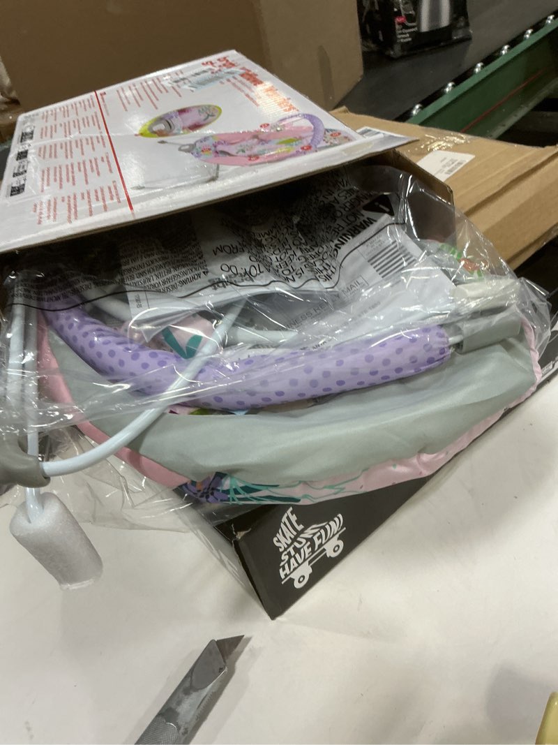 Condition photo showing Good Condition for Bright Starts Pink Vibrating Baby Bouncer, Removable Toy Bar with 2 Toys, Nonslip Feet, 0-6 Months Up to 20 lbs (Wildflower Wonders)