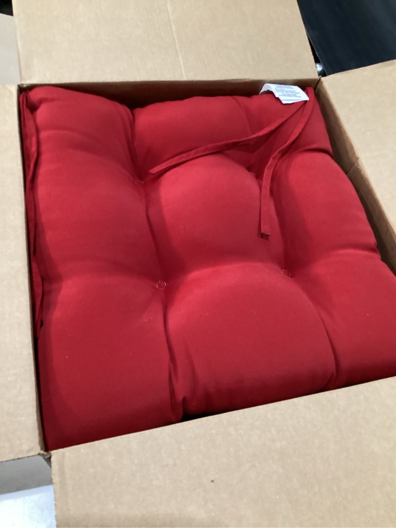 Condition photo showing New/Like New for pillow perfect outdoor/indoor pompeii tufted seat cushions (square back), 19" x 18.5", red, 2 pack red square corner - 18.5" x 19" pillow