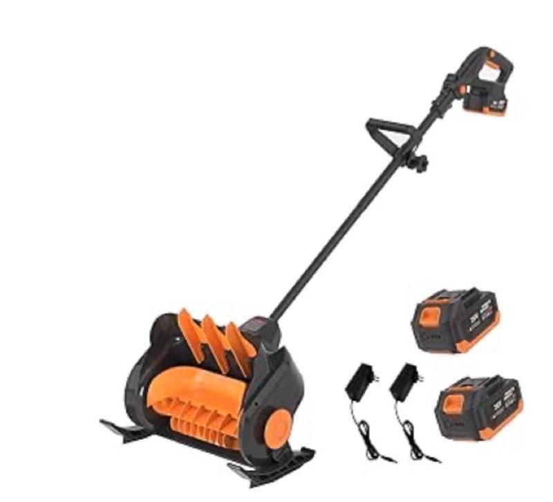 Snow Blower - 24V 4.0Ah Cordless Electric Snow Shovel,Brushless Motor,13-Inch Width 6-Inch Depth,Foldable Handle,Battery and Charger Included Orange (2 Pcs Battery