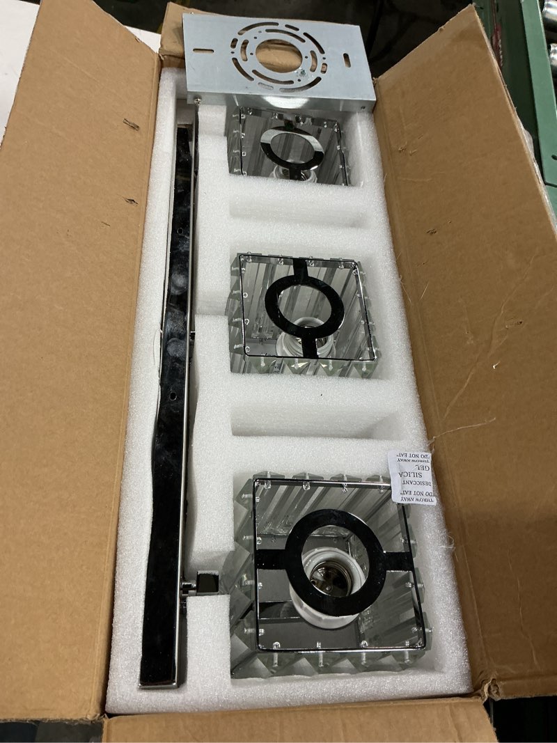 Condition photo showing As Is for modern bathroom vanity light 3-lights chrome crystal wall lamp bathroom modern crystal vanity lighting chrome crooked 3-light