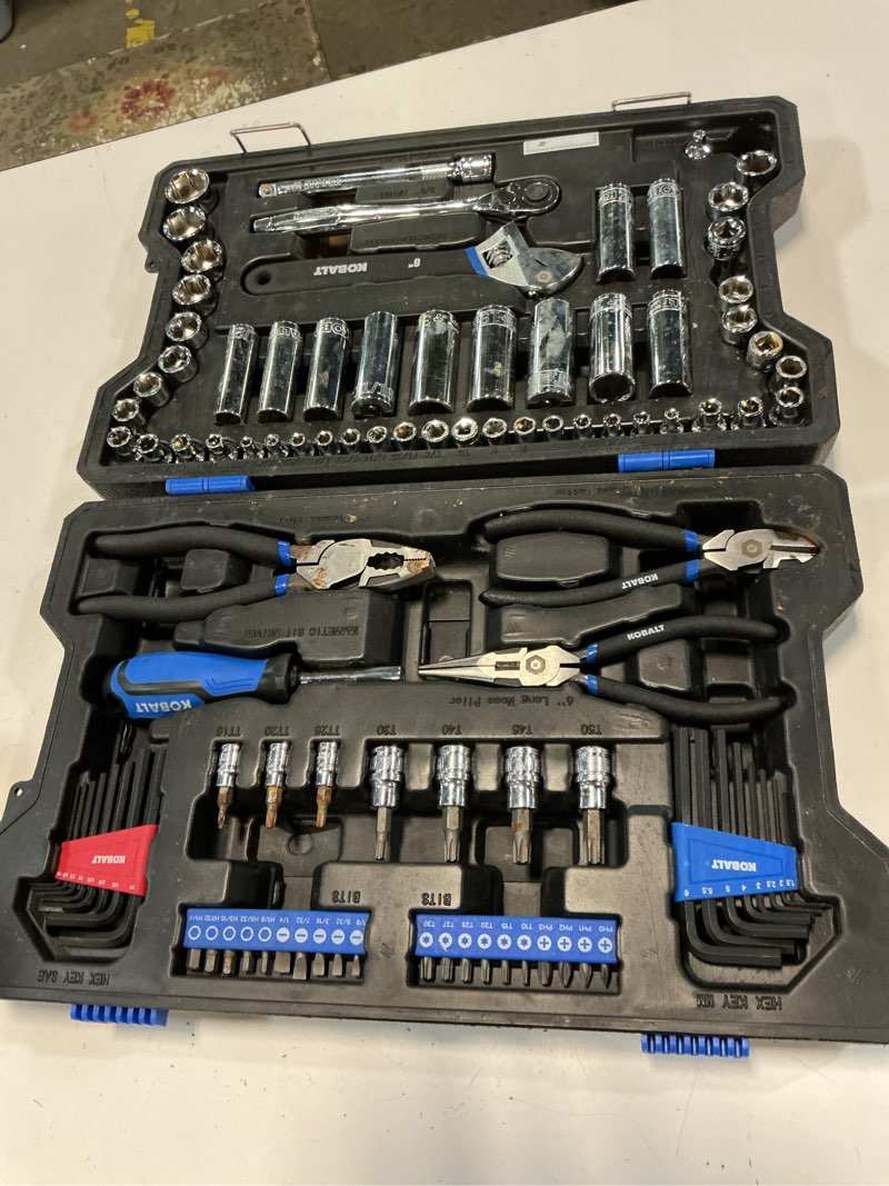 Condition photo showing As Is for kobalt 102 -piece metric and standard (sae) mechanics tool set with hard case