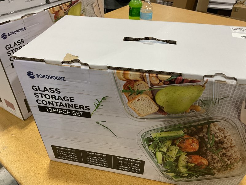 Condition photo showing New/Like New for 12-pack glass containers with tempered lids – borosilicate, oven-safe(-4°f~950°f), airtight, bpa-free, multi-size for meal prep, dishwasher safe (pink)