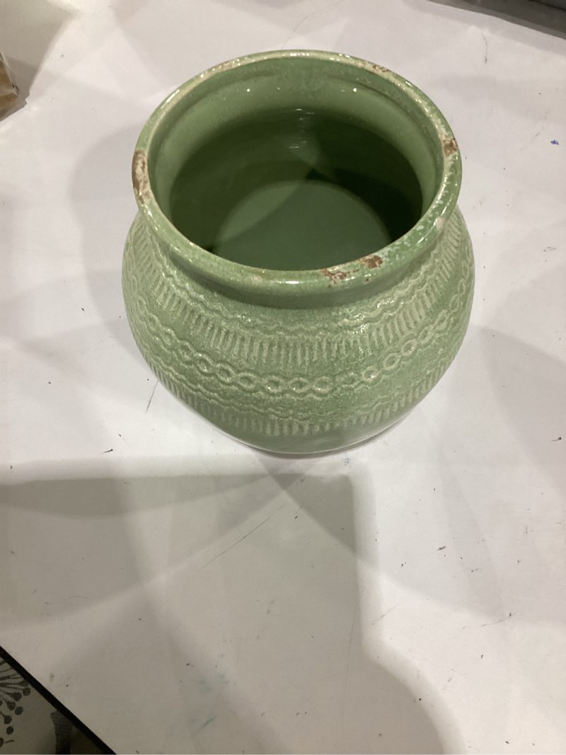 Condition photo showing Good Condition for quoowiit ceramic rustic farmhouse vase, green distressed flower vase for home decor, boho decorative vases for centerpiece table decorations, vases for living room kitchen entryway mantle shelf decor