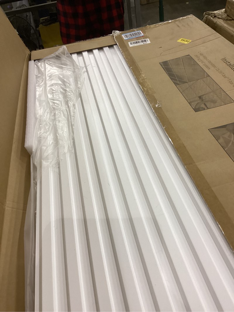 Condition photo showing Good Condition for Art3d 12-Pack Slat Design 3D Wall Panels for Interior Wall Decor, 2x4 FT PVC Decorative Drop Ceiling Tiles - White 24 x 48in. Oblong - White 12