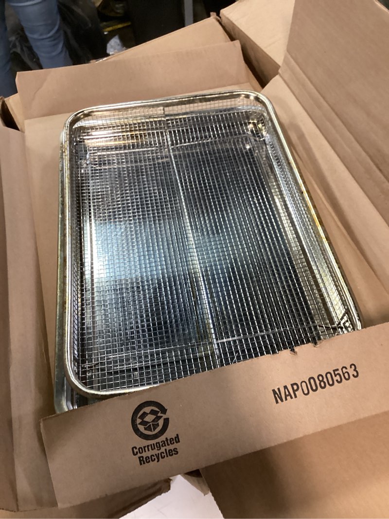 Condition photo showing As Is for Nordic Ware Extra Large Baking Sheet, 21 x 15 inches, XL Big sheet pan Natural Uncoated Aluminum, Reinforced Steel Rim Prevents Warping, 1pk Big Sheet