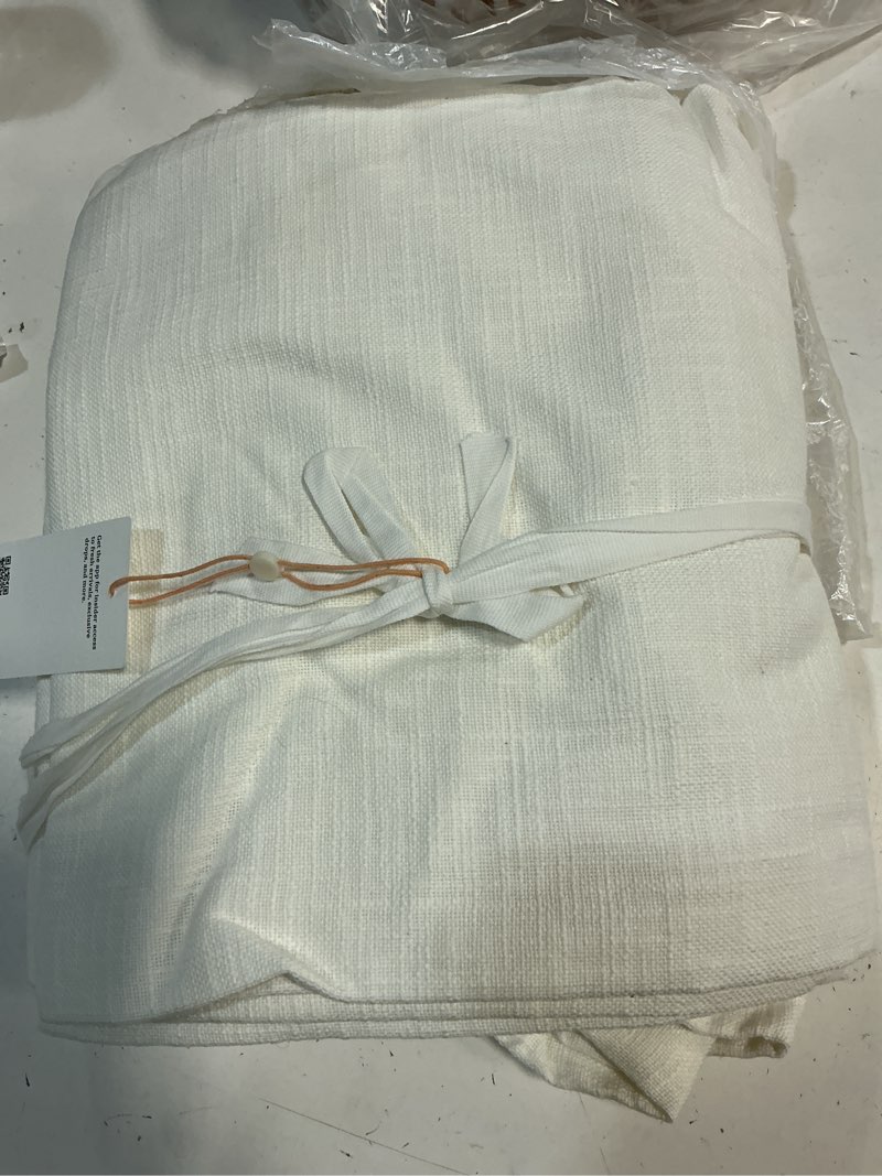 Condition photo showing Good Condition for quince textured cotton curtain, 48x96, white, single panel