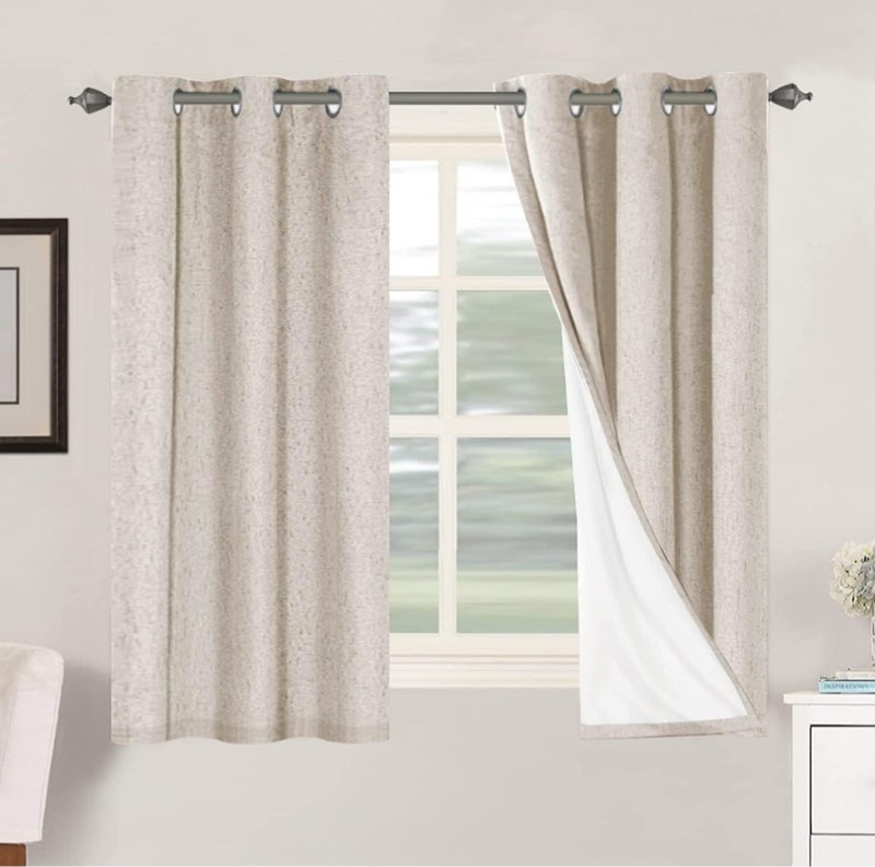 H.VERSAILTEX Primitive Linen Curtains 100% Blackout Curtain Drapes Burlap Curtains with White Thermal Insulated Liner, Grommet Top Drapes Living Room/Bedroom (2 Panels, 42 x 54 Inch, Natural) Natural 42\"W x 54\"L (Pack of 2)