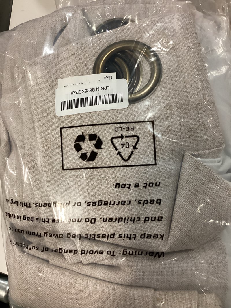 Condition photo showing New/Like New for beige 100% blackout curtains for living room 95 inch length 2 panels set, thermal insulated light blocking faux linen curtains for bedroom, bronze grommet boho window drape each 52" wide 52"w x 95"l (pack of 2) beige