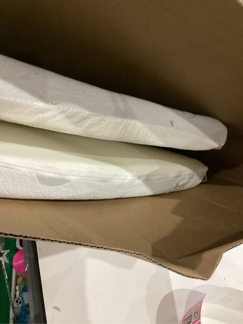 Condition photo showing As Is for Pack and Play Mattress, 38"x26" Dual-Sided High Resilience Memory Foam Tri-fold Baby Mattress for Pack n Play, Foldable Travel Pack n Play Mattresses Pad with Removable Cover & Carrying Bag Gk-white03 38"L x 26"W