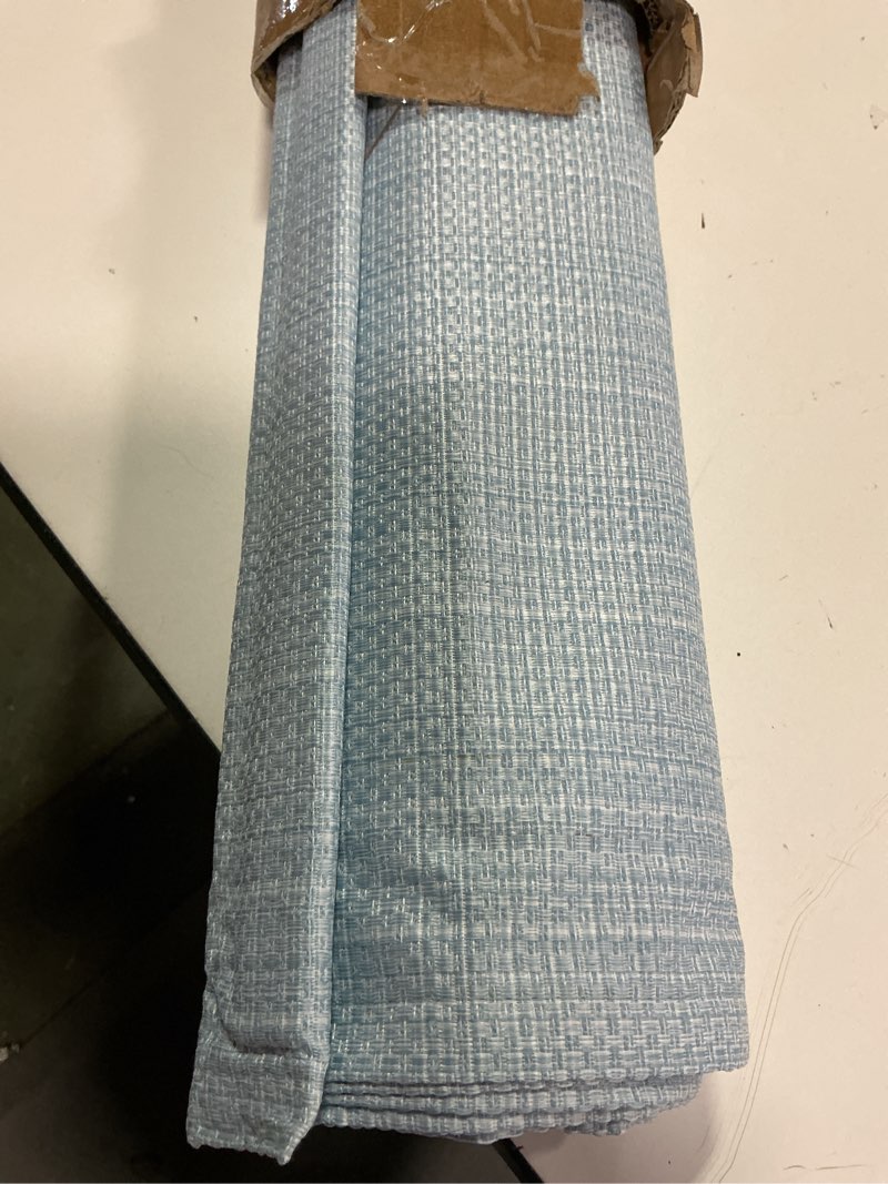 Condition photo showing Good Condition for Madison Park Galen Cordless Roman Shade, 27"W x 64"H, Sheen Blue – Room Darkening, Thermal Insulated, Energy Efficient Window Blind with Subtle Sheen Basketweave Fabric for Privacy Room Darkening Basketweave Sheen Blue 27"W x 64"H