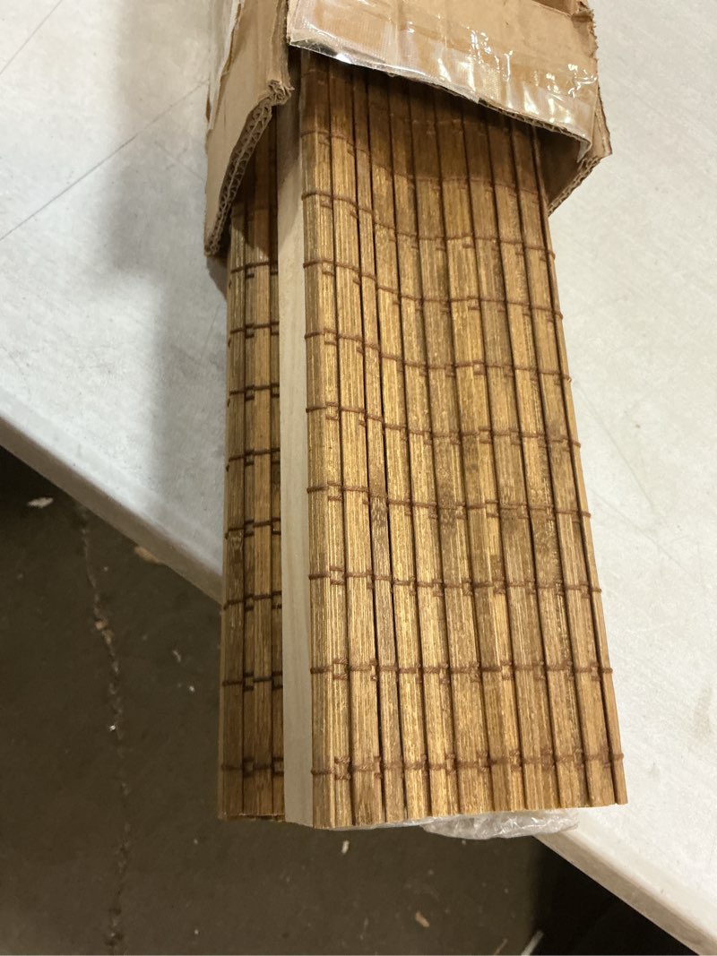 Condition photo showing As Is for LazBlinds No Tools No Drill Cordless Bamboo Roman Shades, Light Filtering Window Treatment, Roll Up 