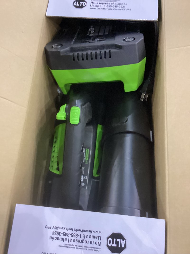 Condition photo showing As Is for Greenworks 80V (145 MPH / 580 CFM / 75+ Compatible Tools) Cordless Brushless Axial Leaf Blower, 2.5Ah Battery and Charger Included 80V (580 CFM), 2.5Ah
