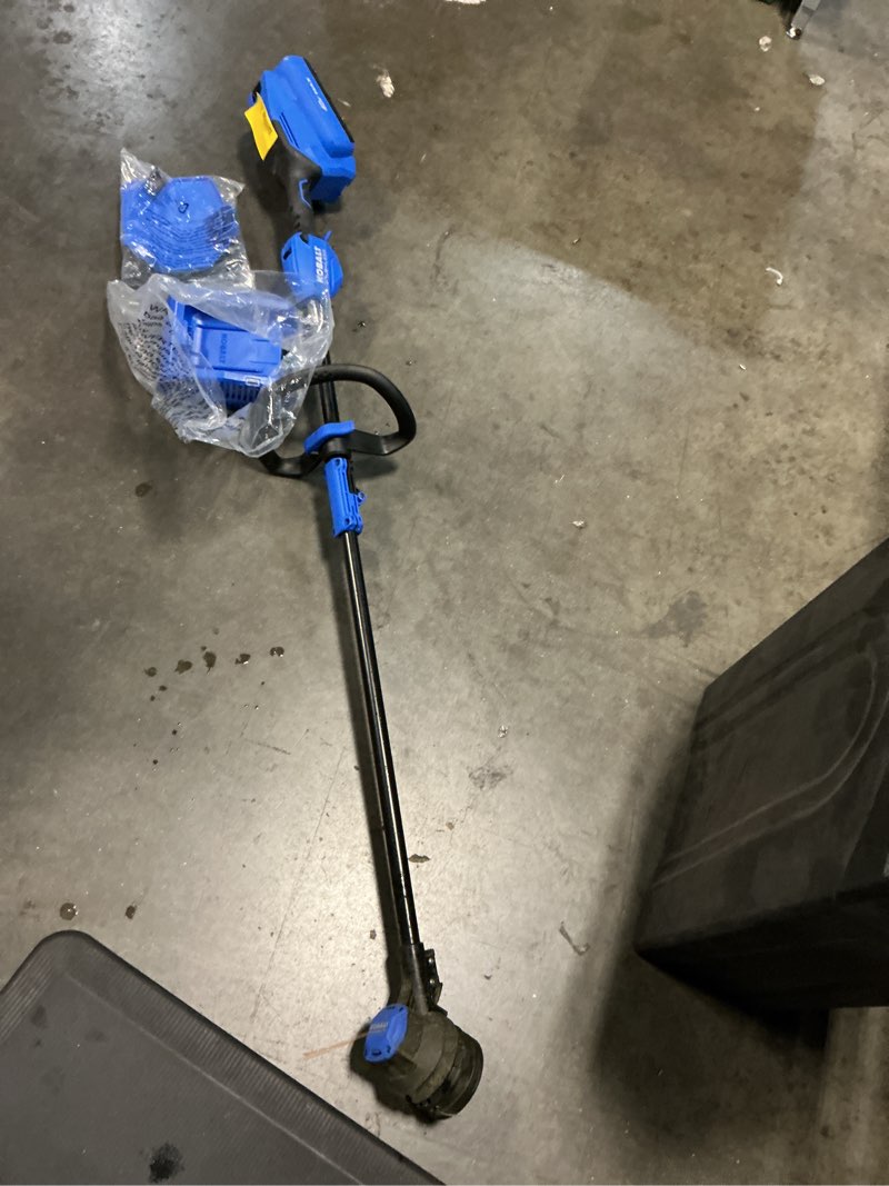 Condition photo showing As Is for kobalt quiet tech 24-volt 15-in straight shaft battery string trimmer 4 ah (battery included) (charger included)