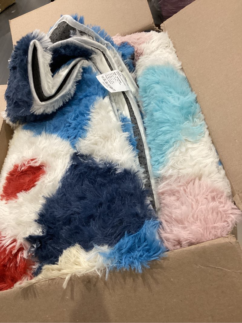 Condition photo showing Good Condition for item similar))))))))deerhoo shag area rug, 4 x 6 tie-dyed plush fuzzy rugs for living room, ultra soft fluffy furry rug for bedroom, indoor carpet nursery rugs for kids room home decor, rainbow rainbow 4 x 6 ft