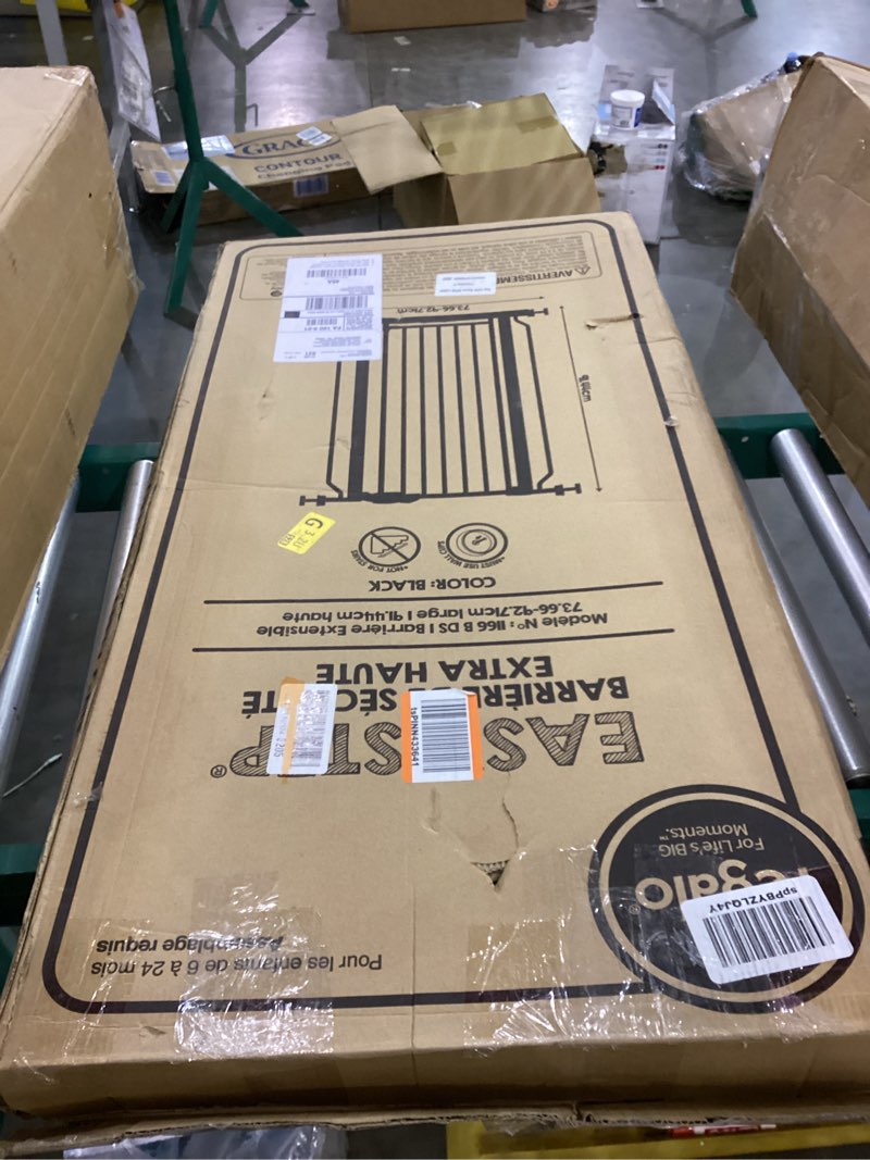 Condition photo showing As Is for Regalo Easy Step Extra Tall Walk Thru Baby Gate, Bonus Kit, Includes 4-Inch Extension Kit, 4 Pack of Pressure Mount Kit and 4 Pack of Wall Cups and Mounting Kit, Black Black 29-36.5"W x 36"H