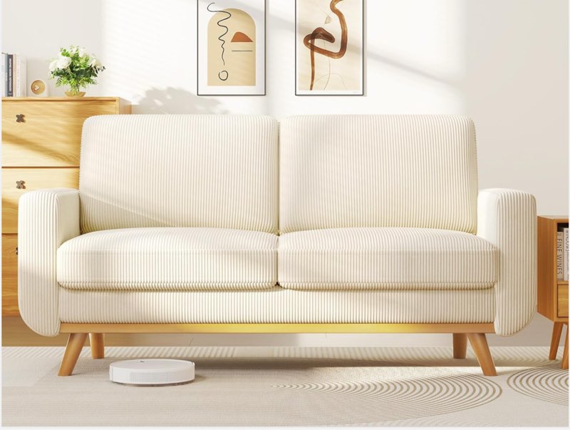 68? CORDUROY SOFA, COMFY LOVESEAT COUCH WITH SOLID WOOD, SPRING CUSHION MODERN SOFA COUCH WITH EXTRA DEEP SEAT FOR LIVING ROOM,OFFICE COUCH,BEIGE