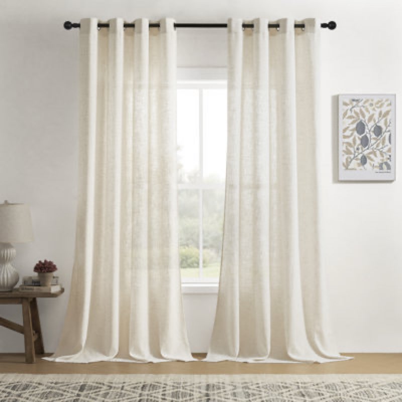Carthamus Polyester Linen Textured Light Filtering Semi-Sheer Grommet Curtain Pair Size per Panel: 52" W x 90" L, Curtain Color: Khaki Linen