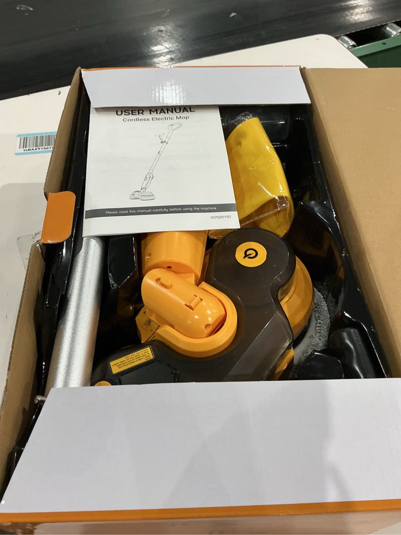 Condition photo showing As Is for cordless electric mop for dewalt 20v battery (no battery), 2 in 1 spin mop & electric floor scrubber machine with led light & water spray, 800 rpm rotating electric mops for floor cleaning (yellow)