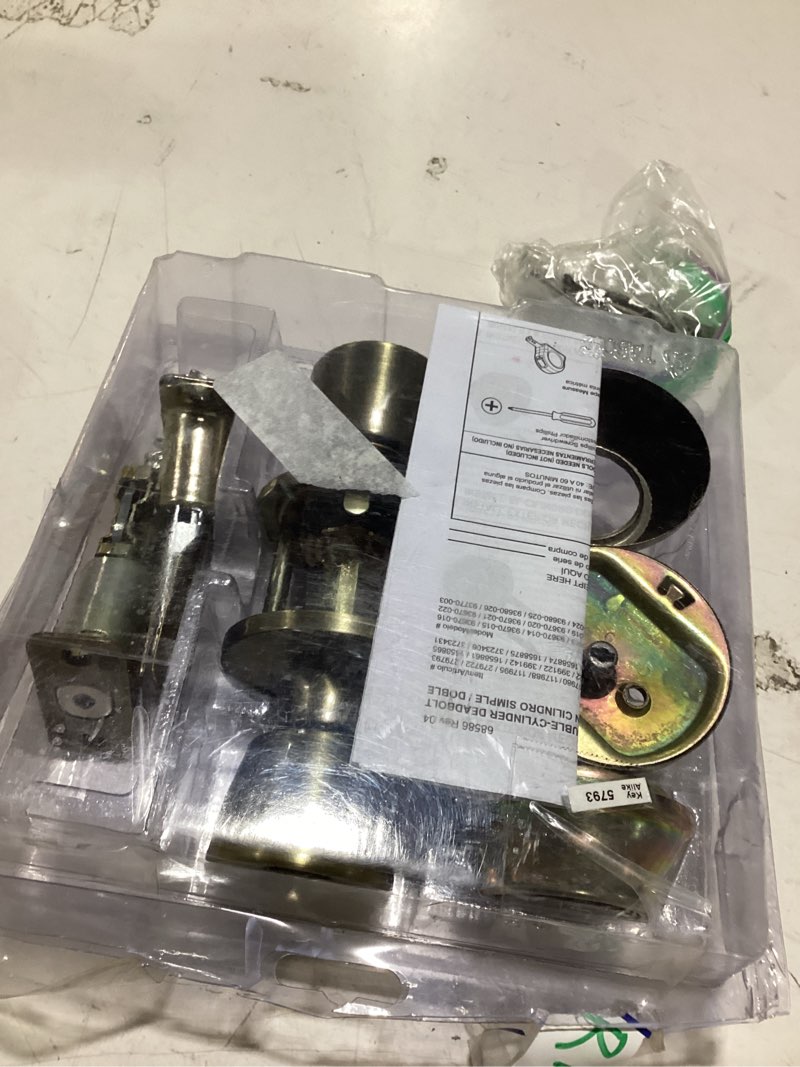Condition photo showing As Is for reliabilt gallo antique brass exterior single-cylinder deadbolt keyed entry door knob combo pack