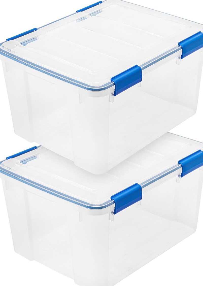 IRIS USA WeatherPro 44 Qt Storage Bins with Lids, 2 Pack, BPA-Free Plastic Gasket Box with Tig