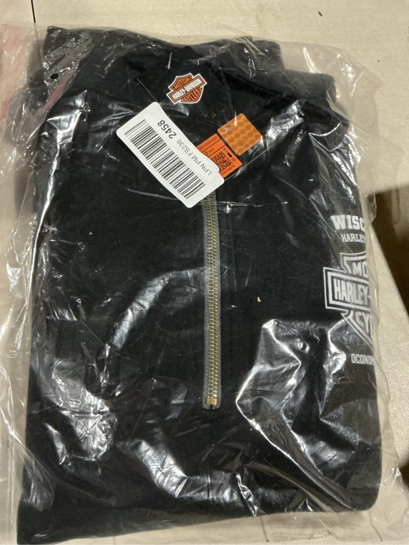 Condition photo showing New/Like New for harley-davidson men's lightning crest 1/4 zip cadet pullover sweatshirt, black small black